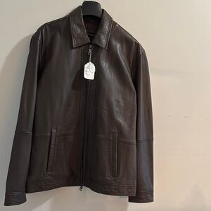 Paul Fredrick Men’s Dark Chocolate Brown Leather Bomber Jacket - excellent cond.